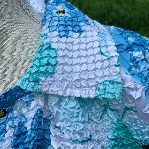 Two piece popcorn top and jacket blue green floral design Guessing L-XL - Picture 7 of 16